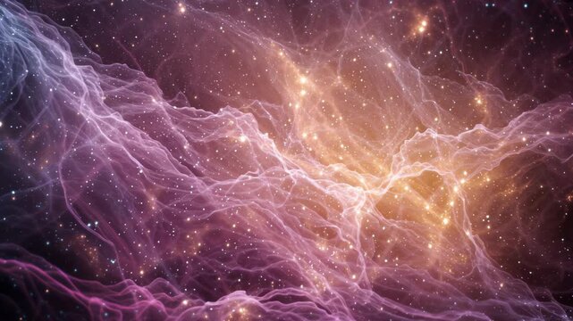 Cosmic wonder and space exploration with a looping nebula cloud filled with stars.