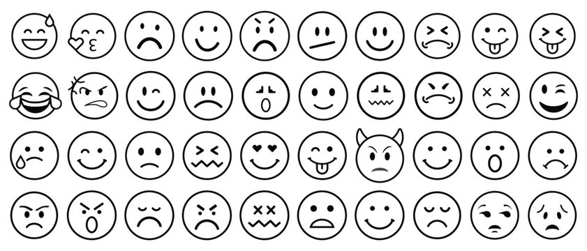 Collection of various emoticon faces on white background