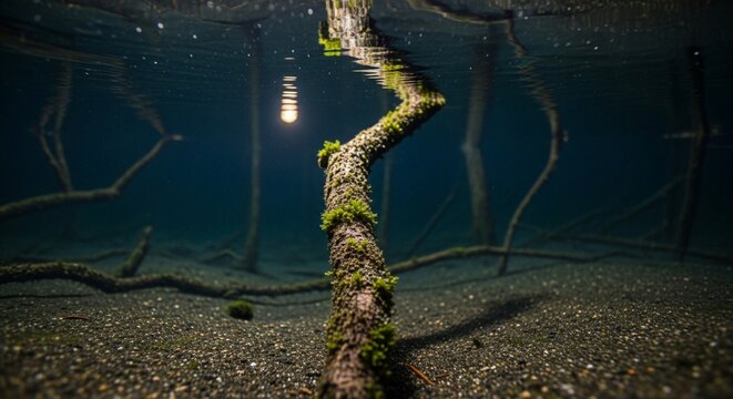 Captivating photorealistic scene of the moon's glow on a deep and silent sunken forest