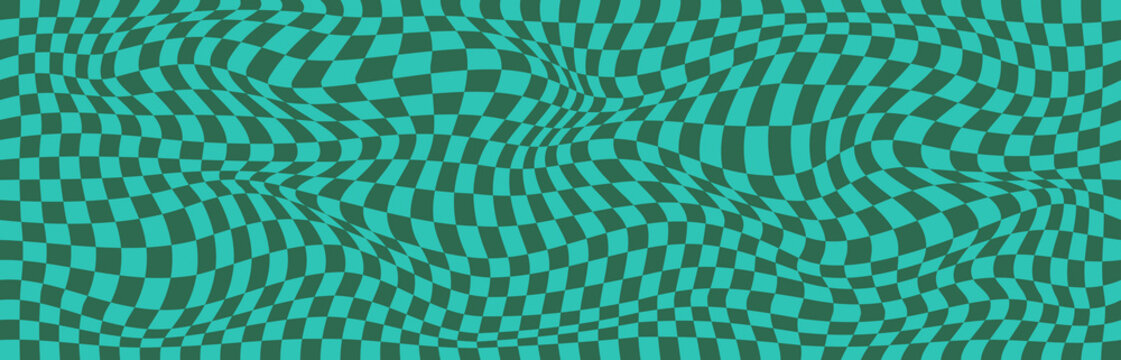 Groovy seamless background with a retro checkerboard design in green. Abstract pattern.