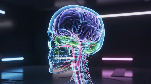 Animated 3D Render of Human Brain and Nervous System.