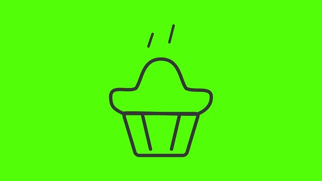 Cupcake Icon on Green: A simple, stylized line drawing of a cupcake with a steaming top sits centered on a vibrant green background, perfect for culinary graphics and design.