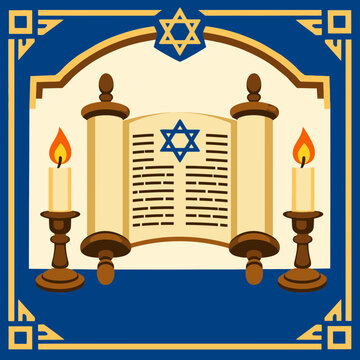 Passover Torah Scroll with Decorative Frame and Candles