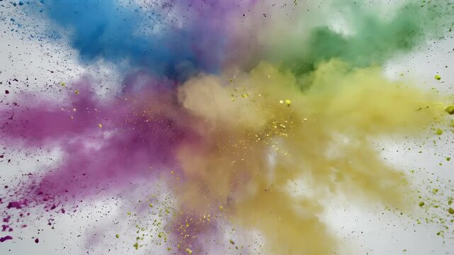 Vivid colorful powder explosion in a starburst pattern against a white background
