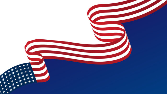 American flag ribbon wave border red white stripe banner with blue star pattern patriotic decoration design