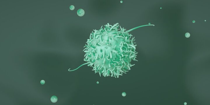 Killer T-cell or B-cell concept. White blood cells. Natural killer cell. Medical and science concept background. 3D render
