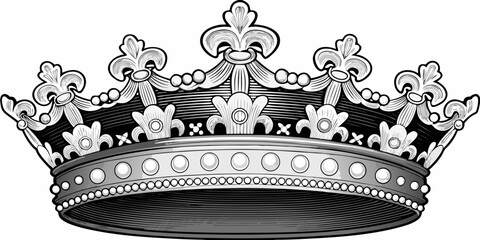 An ornate detailed silver crown with jeweled bands and fleur de lis © KrishnaPada