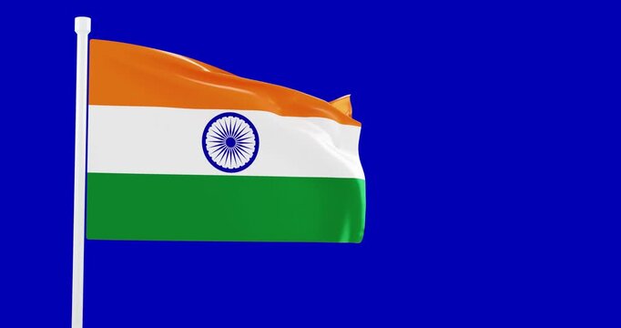 India flag of silk on blue monochrome. 3d render video.
