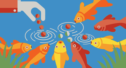 Obraz premium Feeding Goldfish in a Pond.