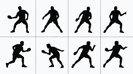 Naklejka premium Silhouettes of male athletes in dynamic poses playing basketball in sequences of movement isolated on white background