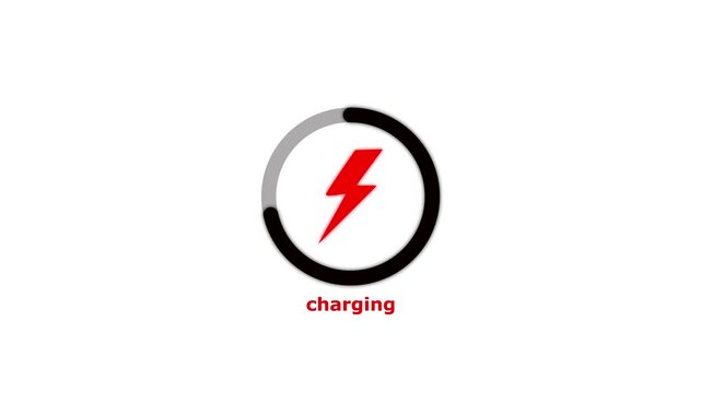 Battery charging animation with a power icon isolated on a black background.