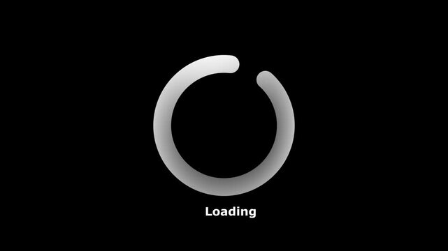 A spinning loading wheel animation while loading for a download. A white circle on a black isolated background