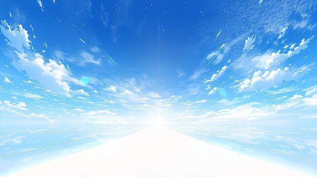未来へ続く光の道と青空の近未来空間イラスト