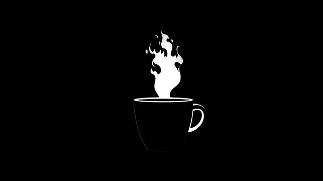 Minimalist Black and White Illustration of a Steaming Coffee Cup.