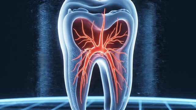 Detailed 3D Medical Animation of a Human Tooth Structure.