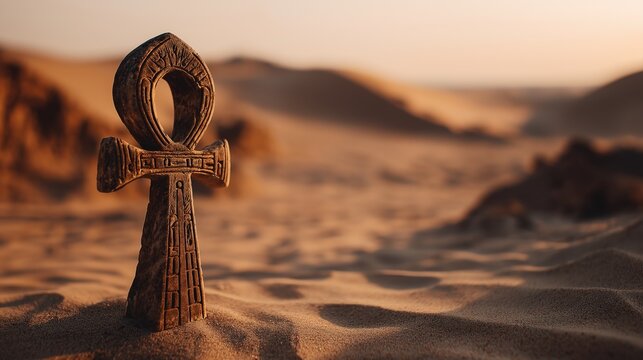 Ancient Symbol in Desert Landscape at Sunset