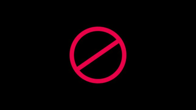 ban icon animation stop wrong problem attention carfull warning animated. Sign on Black Background 4k vedio.