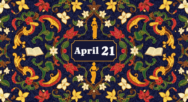 Indonesian batik pattern with April 21 date isolated on transparent background