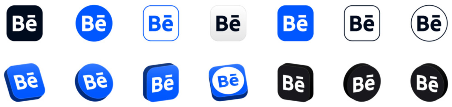 behance icon logo, 3d social media icons button. social media logo, 3d social network follow us icon collection set