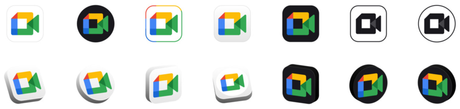 google meet icon logo, 3d social media icons button. social media logo, 3d social network follow us icon collection set