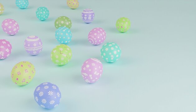 3D Render of Floating Glossy Pastel Easter Eggs