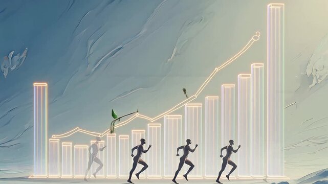 Business Growth and Success Concept with Runners and Graph.