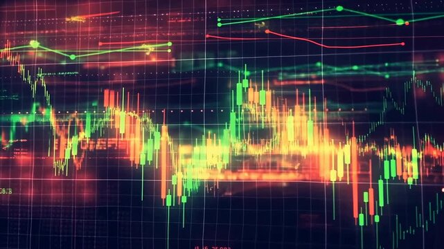 Digital Market Analysis Scene. Highenergy Digital Trading Environment With Layered Technical Tools And Visuals
