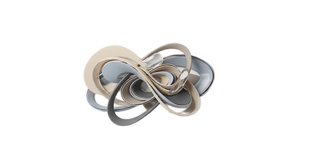Fototapeta premium Modern abstract tangled metallic ribbon loop sculpture ornament contemporary home decor design element on transparent background