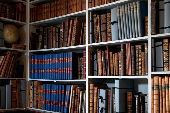 Old vintage books in a castle library, United Kingdom. October 05 2024