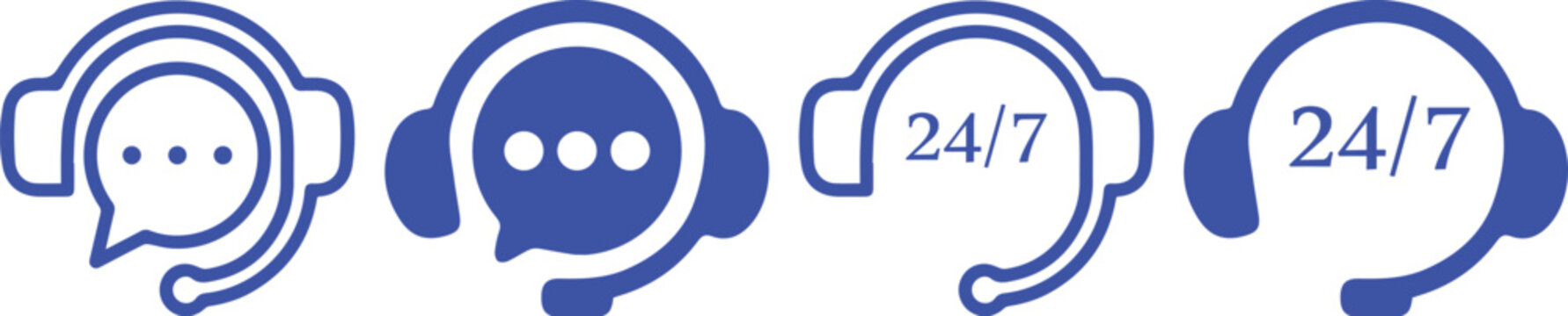 Customer Support Headset Icons 24/7 Service Set.