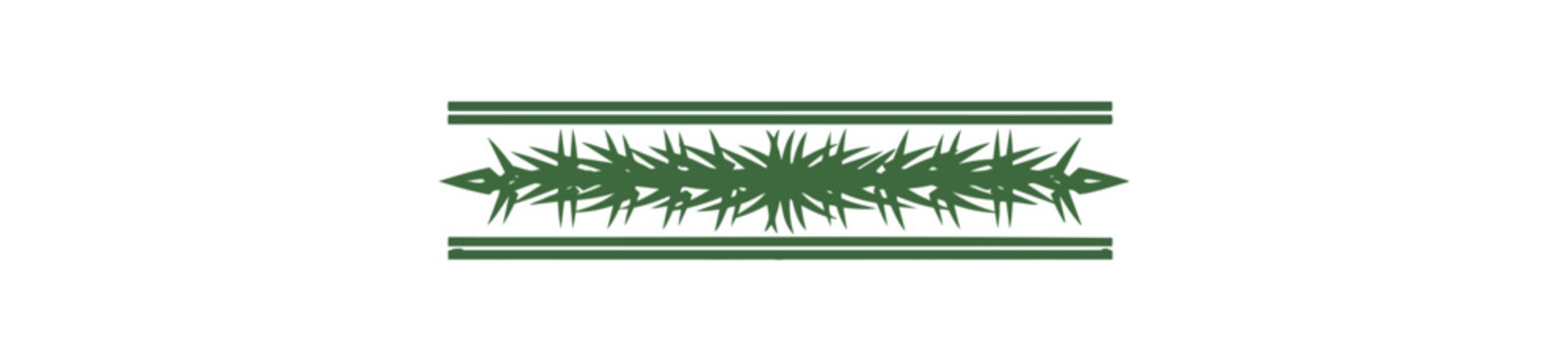 Abstract illustration of a spiky green object between two parallel lines on black