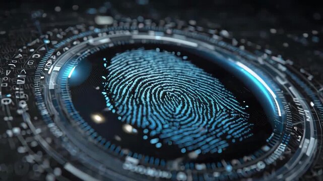 Advanced Digital Fingerprint Technology with Futuristic Circuit Patterns and Blue Glow Effects