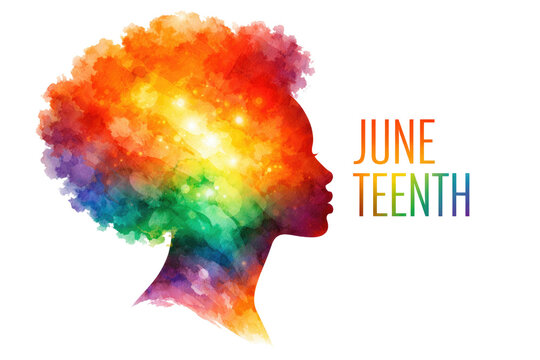 Juneteenth Celebration with Colorful African American Woman Profile and Vibrant Textured Hair isolated PNG with Transparent Background