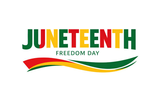 Juneteenth Freedom Day text with red, yellow, and green curved stripe isolated PNG with Transparent Background