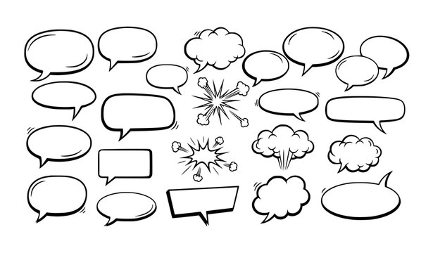 Comic Speech Bubble Chat Box Vector Set Retro Style