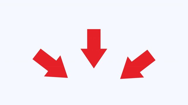 Three red arrows pointing downwards, perfect for illustrating decline, economic downturn, negative trends in presentations, reports.