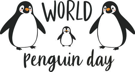 Naklejka premium World Penguin Day vector illustration with cartoon penguin family and festive design celebrating awareness conservation and nature