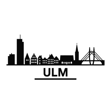 A striking black silhouette of the ulm skyline with city name
