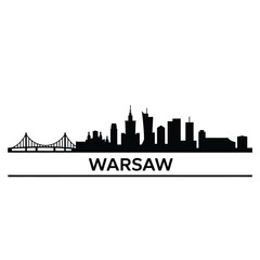Fototapeta premium Warsaw skyline silhouette with a bridge and prominent city name