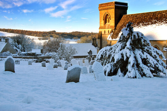 Snowshill St Barnabas Church In The Snow Cotswolds