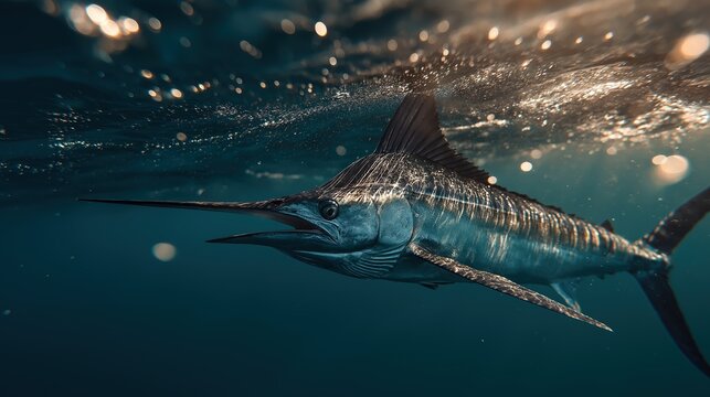 Majestic Swordfish Swimming Underwater in Ocean