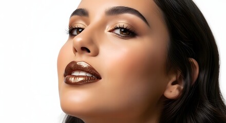 Fototapeta premium Glamorous Woman with Golden Makeup and Glossy Lips