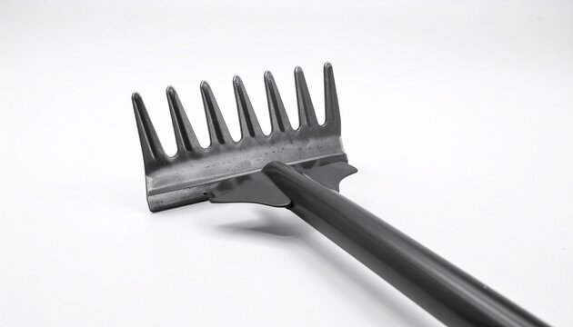 Black Metal Rake on White Background