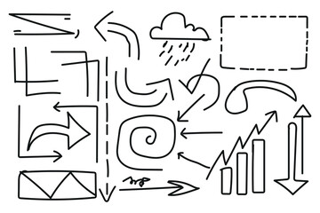 Fototapeta premium A collection of various hand drawn arrows and symbols for presentations and infographics