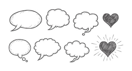 Obraz premium Hand drawn speech bubbles and hearts with rough texture
