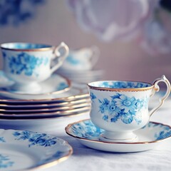 Fototapeta premium Elegant Vintage Tea Set on Table