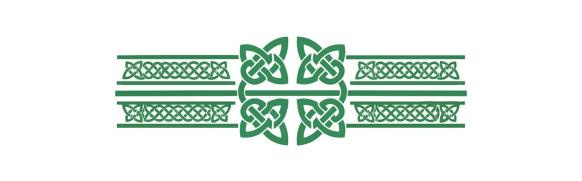 Celtic knotwork ornament design in green on black background