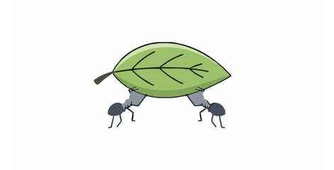 Obraz premium Two Ants Carrying Leaf Vector Illustration Symbolizing Teamwork and Balance