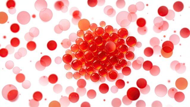 Abstract red glossy spheres cluster on white background 3D rendered organic bubbles modern scientific design medical technology concept vibrant color palette clean minimalist compo