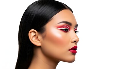 Fototapeta premium Elegant Asian Woman with Bold Red and White Makeup